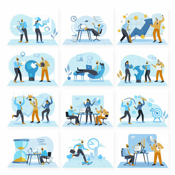 Business work scene illustration pack concept vector