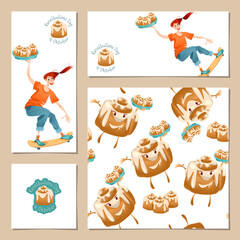 Set of 4 universal cards for Cinnamon Roll Day.
