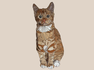ポリゴンアート、静かにたたずむ茶色の子猫