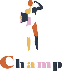 Logo for the company. Sports illustration.Minimalistic person. Geometric figures. Athletic body. Champion. Winner.