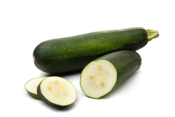 Fresh cutted green zucchini isolated on a white background.