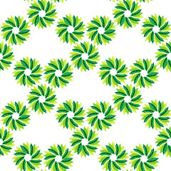 Simple green flowers pattern on a white background. Vector illustration. Print. 