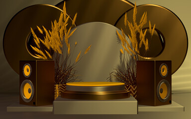 luxury 3d podium display with sound box empty space background. 3d rendering