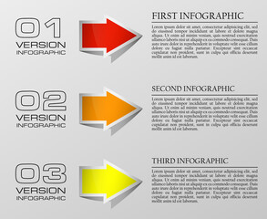 vector 3 arrow banners business infographic process diagram compare service banner presentatoin. Three steps to achieve this goal. Three glossy strip for your annotations. Three full-color sticker.