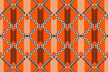 Orange background Geometric ethnic oriental ikat seamless pattern traditional Design for background,carpet,wallpaper,clothing,wrapping,Batik,fabric,Vector illustration.embroidery style.