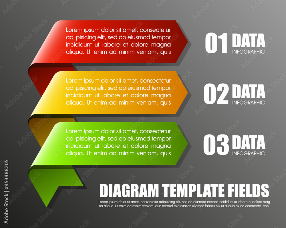 Poster Information infographic statistic vector presentation. Graphic composition for your business presentations. Three glossy strip for your annotations. 3 color sticker for registration of proposals