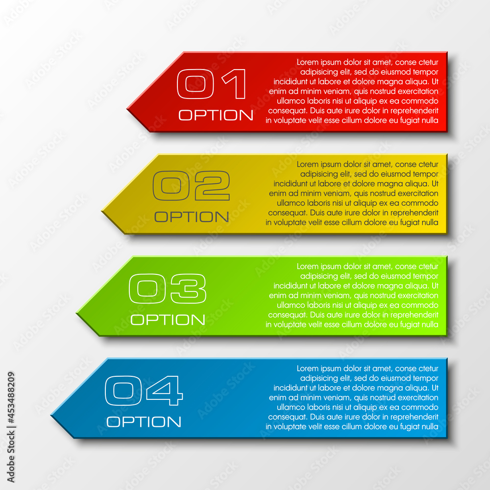 Poster Information infographic statistic vector presentation. Graphic composition for your business presentations. Four glossy strip for your annotations. Four color sticker for registration of proposals