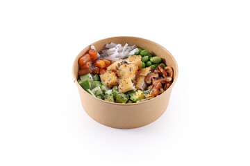 Poke with tofu isolated on white background. fast food healthy eating