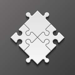 Obraz premium White Puzzle four piece business presentation. Square infograph. Circle 4 Step process diagram card. Section compare service banner. 3d Abstract Background