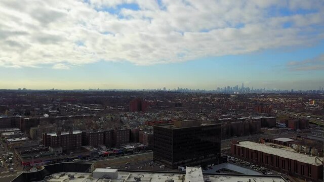 Pan Shot of the New York Horizon from Queens, New York