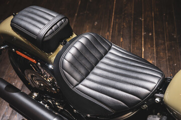 Fototapeta na wymiar Motorcycle classic leather seat. Big Bike seat.