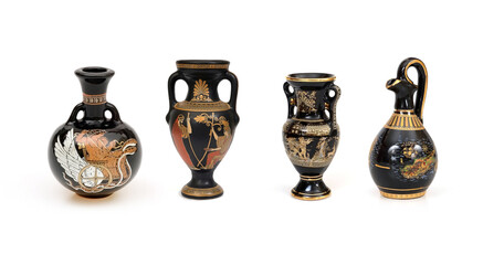 Souvenir from Greece in the form of a vases isolated on a white background with a mythological figures