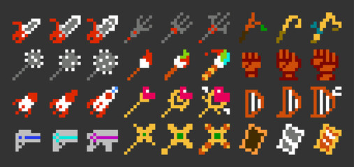 Pixel art vector game weapon icon set 3 (8bit-color)