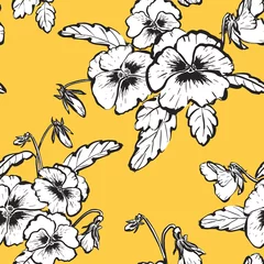 Behang Floral seamless vector hand drawn pattern in sketchy style. Pansy bouquet. © wandapelin gmail com