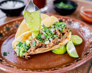 Delicious Mexican style birria taco.