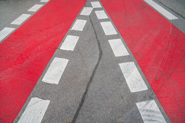 Cycle path with red marking on the road - obrazy, fototapety, plakaty