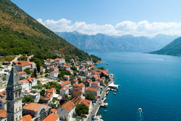Fototapeta na wymiar Aerial view of Old Perast in Kotor Bay, Montenegro
