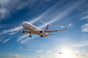 Airplane with beautiful sky on background