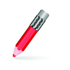 red pencil with a shadow on a white background