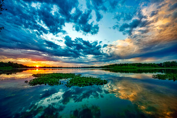 sunset over the lake