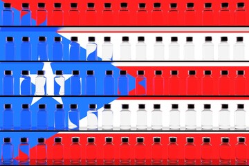 Medical vaccine vials and flag of Puerto Rico, vaccination related conceptual 3D rendering