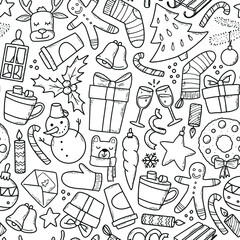 Christmas seamless pattern with doodles. Good for coloring pages, wrapping paper, textile prints, backgrounds, etc. Eps 10
