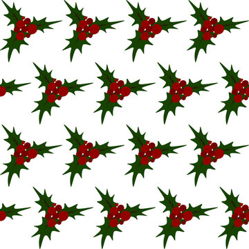 Christmas seamless pattern with holly berries. Winter vector background  for wallpaper, printing, textile, fabric, package, backdrops, cover, greeting card ets