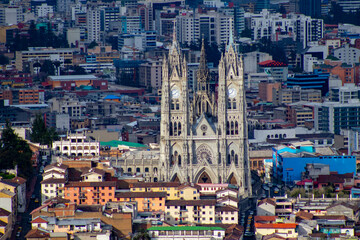 Fototapeta na wymiar Beautiful view of the Historic Center of Quito on a Winter afternoon.