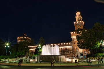 Fototapeta premium Sforza Castle, Castello Sforzesco at night.