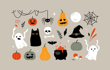 Fototapeta Halloween clipart, illustrations and design elements set. obraz