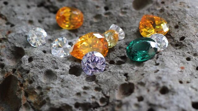 Natural Sapphire gemstone, Jewel or gems on black shine color, Collection of many natural gemstones on stone