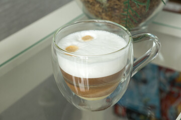 fresh brewed coffee in a glass mug