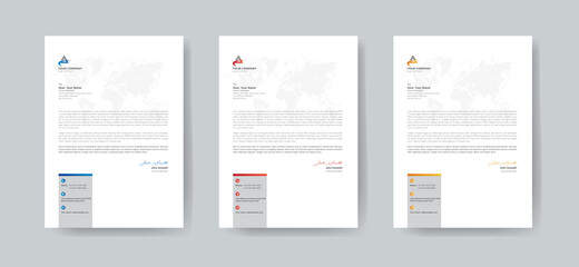 business letterhead design in 3 Colorful Accents Template for corporate office. Vector design illustration. Simple & creative modern letterhead design template