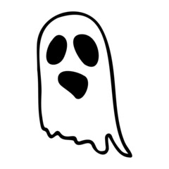 Hand Draw Ghost. Spooky Illustration. Simple Icon Isolated On White Background. Halloween Doodle