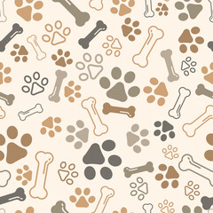 Fototapeta na wymiar Dog Paw seamless pattern vector bone dog footprint pattern cartoon tile fancy cream background repeat scarf isolated illustration gift or wrapping paper puppy texture