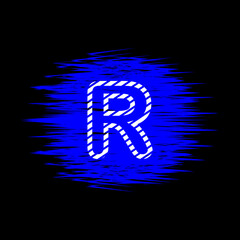 clipart icon letter r  and abstract blue brush stroke, simple, beautiful and cool vector graphic resource