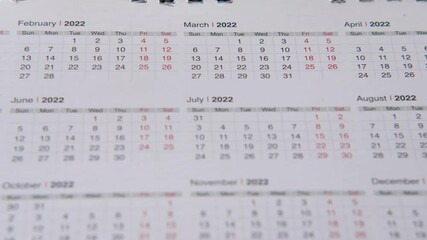 2022 month on calendar on office desk