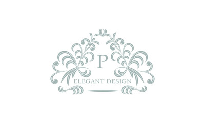 Elegant floral monogram template with letter P. Logo, business sign, identical for restaurant, boutique, hotel, heraldry, jewelry.