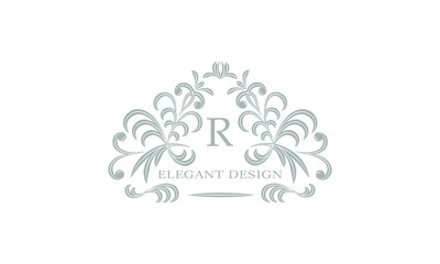 Elegant floral monogram template with letter R. Logo, business sign, identical for restaurant, boutique, hotel, heraldry, jewelry.