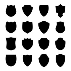 Police shield black shape. Heraldic shields blank emblems. Security vector labels.