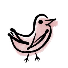Watercolour and ink bird on the pink background 