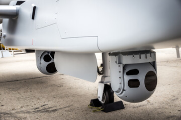 Camera sensor pods under an unmanned aerial surveillance drone aircraft. - 453507076