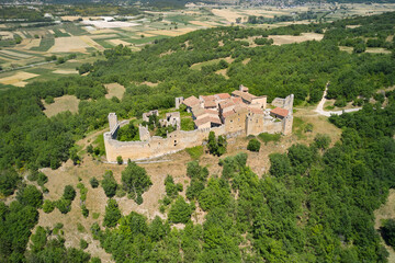 Fototapeta na wymiar close-up aerial view of the medieval castle camponeschi abruzzo