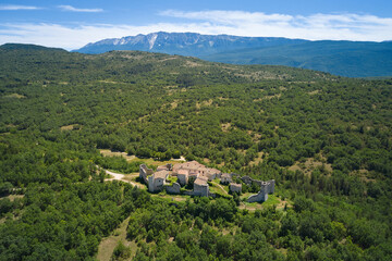 Fototapeta na wymiar panoramic aerial view of the medieval castle camponeschi abruzzo