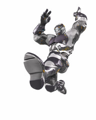 future soldier is jumping in white background