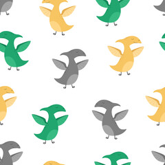 Seamless pattern with cute dinosaurs. Dino is a pterodactyl. Vector illustration. Suitable for wallpaper, fabric, textiles, wrapping paper