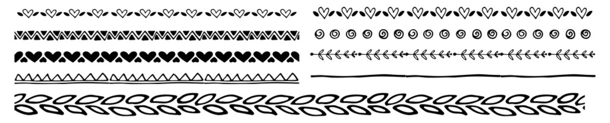 Set of hand drawn borders. Ink hand-drawn vector line border set. border, divider, drawn, frame, element, hand, line, vector, doodle, graphic, ornament, abstract, set. drawn hand line border frame.