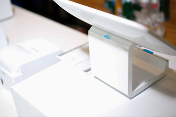 A view of a credit card POS kiosk at a local restaurant.