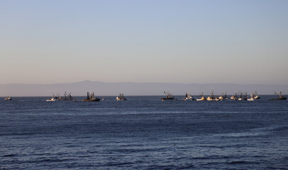 boats in the sea,  commercial squid fishing, Monterey, California