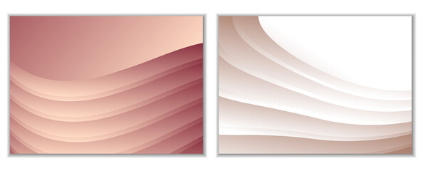 Abstract gradient waves background and folds. A set of 2 templates. 3D illustration in gentle pastel colors. Vector